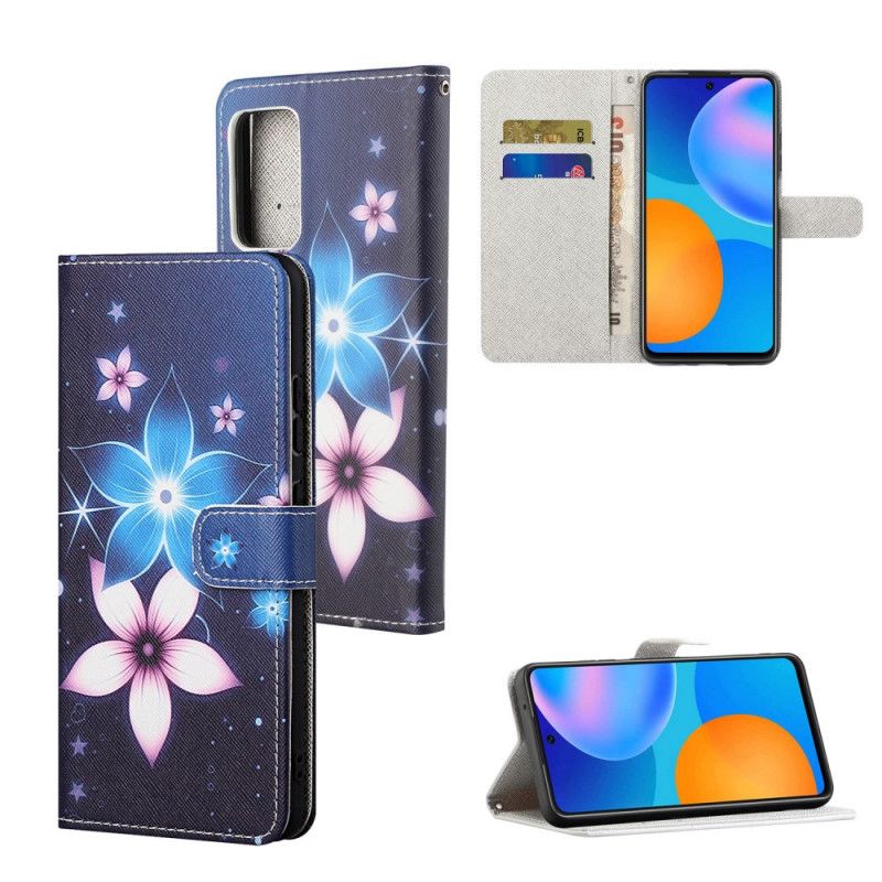 Lærdeksel Folio Deksel Xiaomi Redmi Note 10 Pro Måneblomster Med Tanga