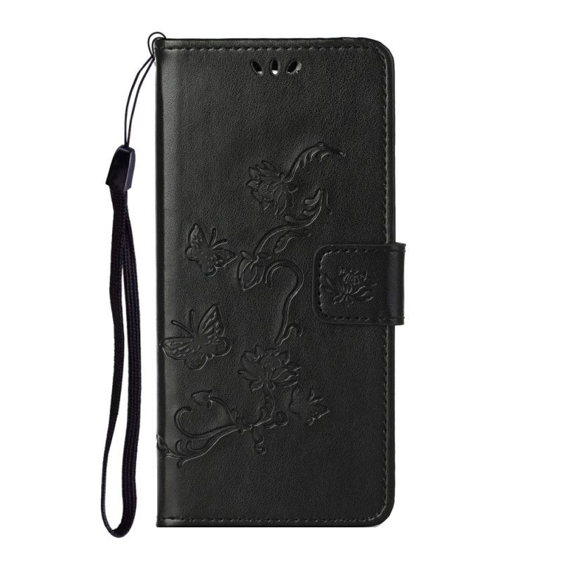 Lærdeksel Folio Deksel Xiaomi Redmi Note 10 Pro Svart Sommerfugler Og Blomster
