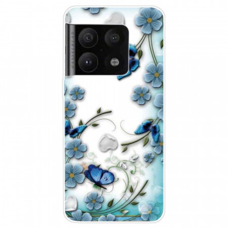 Deksel Til OnePlus 10 Pro 5G Retro Sommerfugler Og Blomster