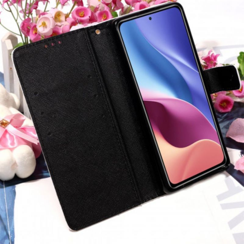 Lærdeksel Folio Deksel Xiaomi Mi 11i 5g / Poco F3 Mobildeksel Blå Blomster