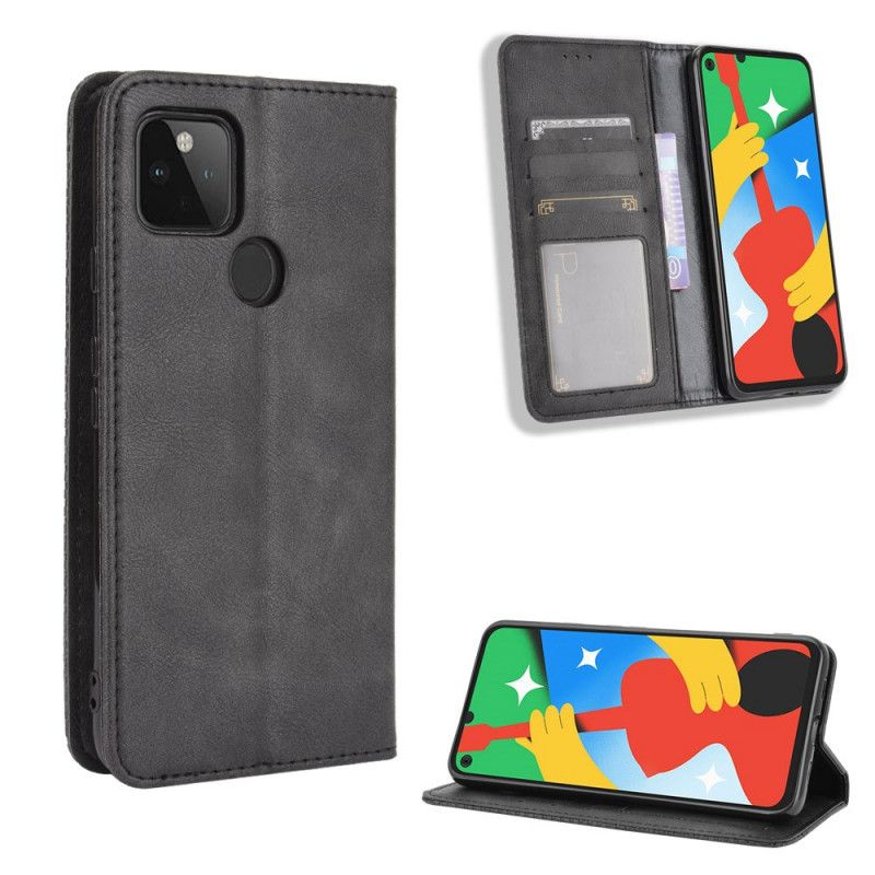 Folio Deksel for Google Pixel 4A 5G Svart Stilisert Vintage-Skinneffekt