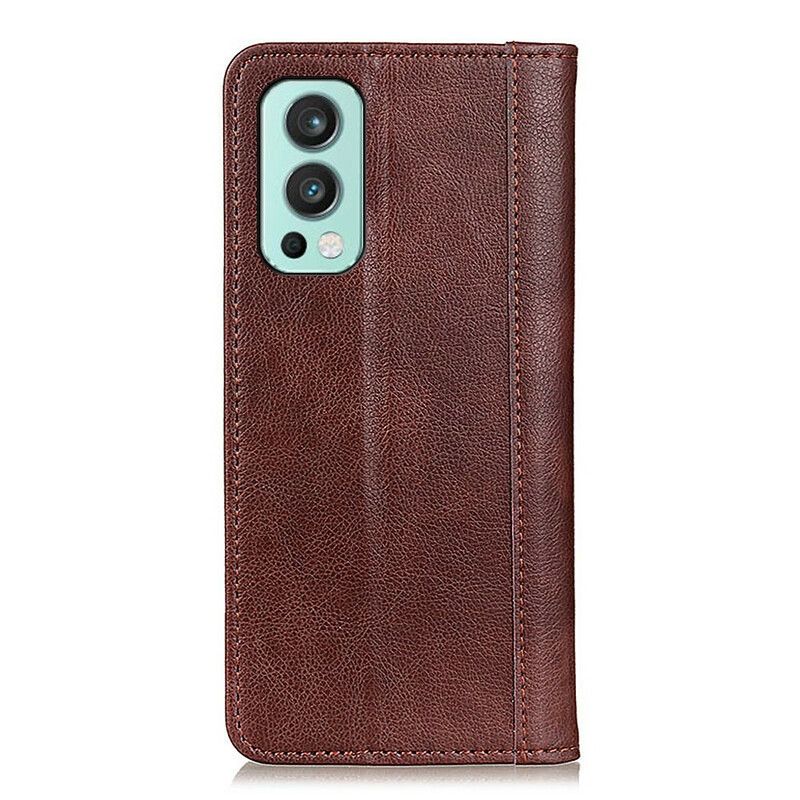 Folio Deksel Lær Oneplus Nord 2 5g Litchi Split Leather-versjon