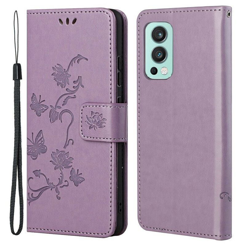 Folio Deksel Oneplus Nord 2 5g Sommerfugler Og Blomster Strappy