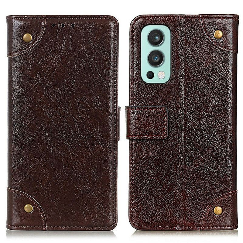 Lærdeksel Folio Deksel Oneplus Nord 2 5g Mobildeksel Style Nappa Leather Vintage Nagler