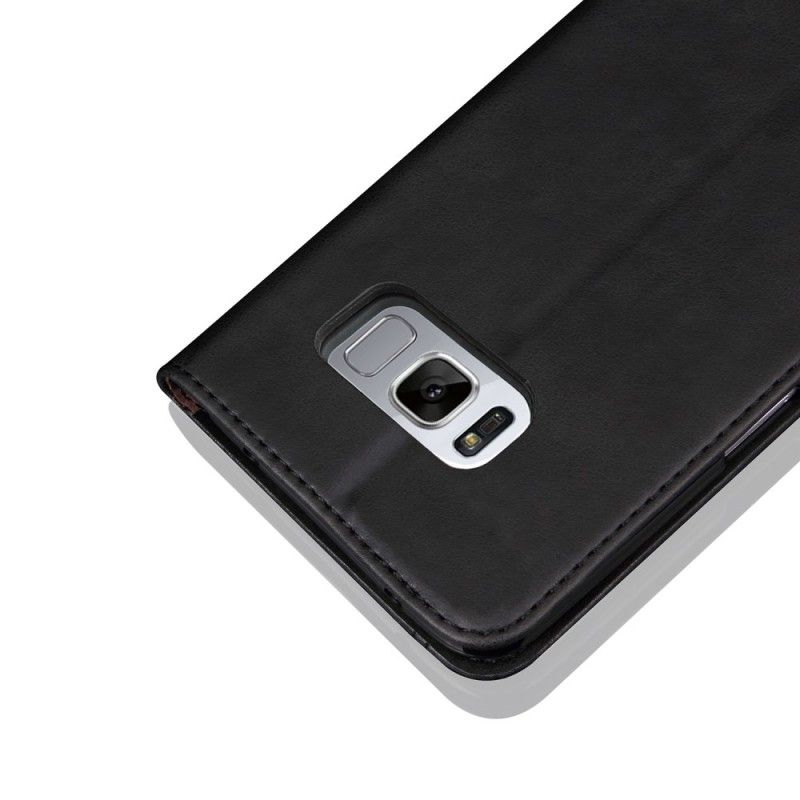 Folio Deksel Samsung Galaxy S8 Svart Mobildeksel Sydd Skinneffekt