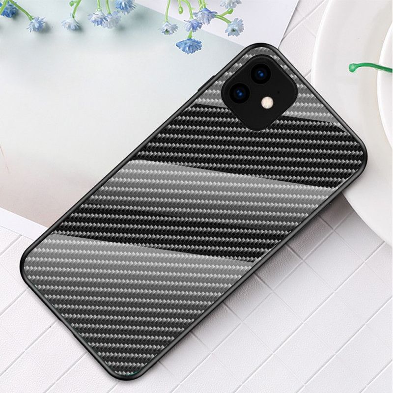 Deksel for iPhone 11 Pro Svart Herdet Glass I Karbonfiber