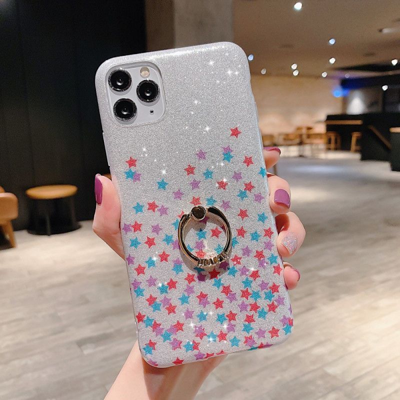 Deksel iPhone 11 Pro Sølv Stjerne Glitter Ringholder