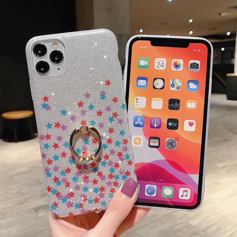 Deksel iPhone 11 Pro Sølv Stjerne Glitter Ringholder