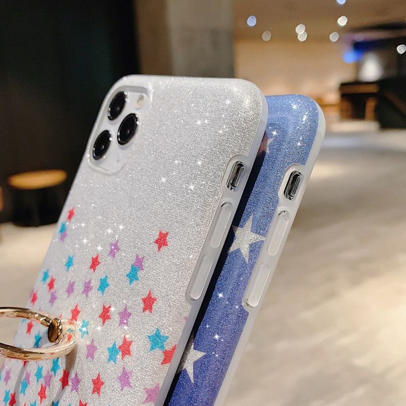 Deksel iPhone 11 Pro Sølv Stjerne Glitter Ringholder