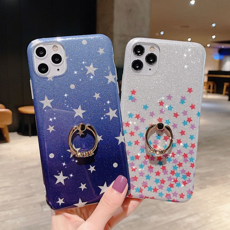 Deksel iPhone 11 Pro Sølv Stjerne Glitter Ringholder