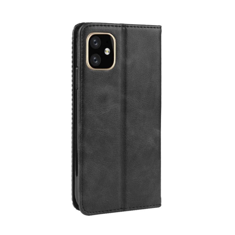 Folio Deksel for iPhone 11 Pro Svart Stilisert Vintage Skinn-Effekt