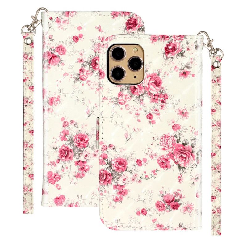 Folio Deksel iPhone 11 Pro Blomster Lette Flekker Med Stropp