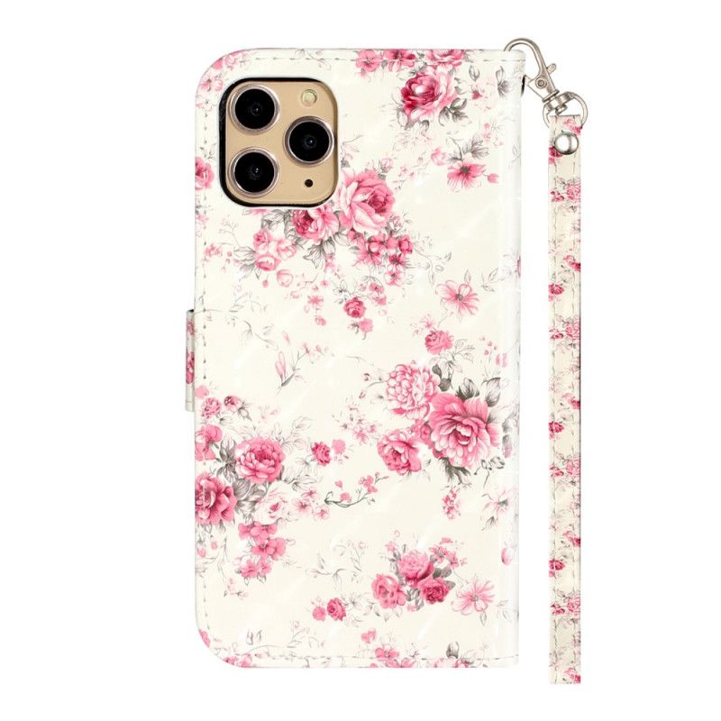 Folio Deksel iPhone 11 Pro Blomster Lette Flekker Med Stropp