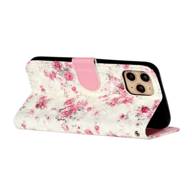 Folio Deksel iPhone 11 Pro Blomster Lette Flekker Med Stropp