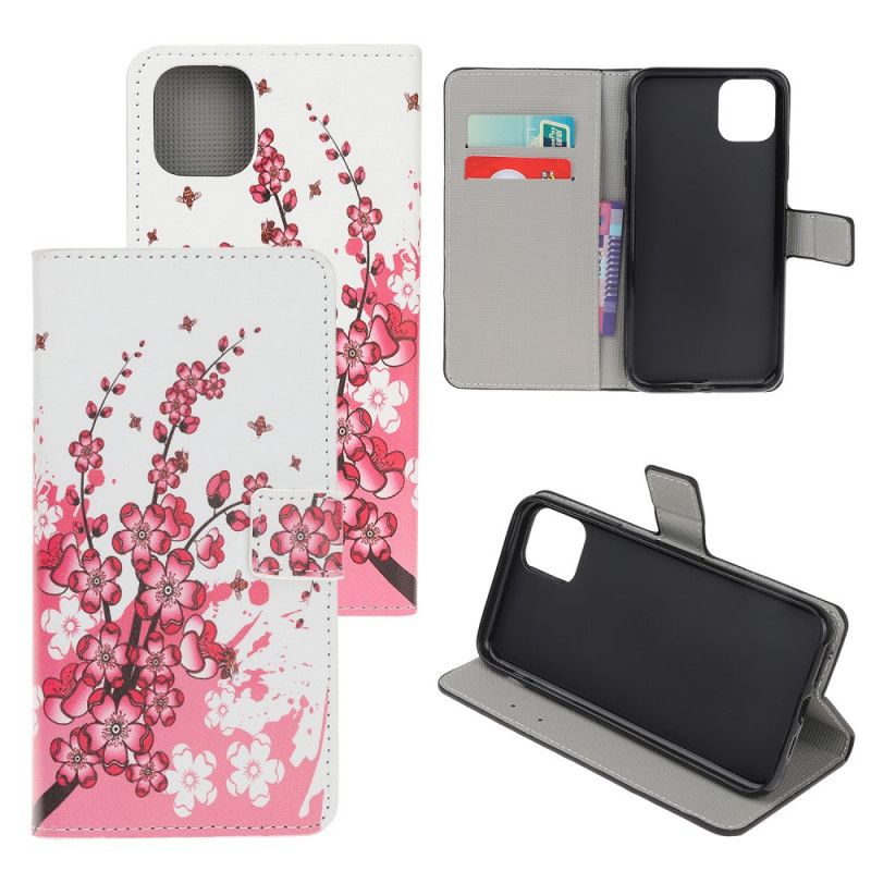 Folio Deksel iPhone 11 Pro Magenta Tropiske Blomster Beskyttelse