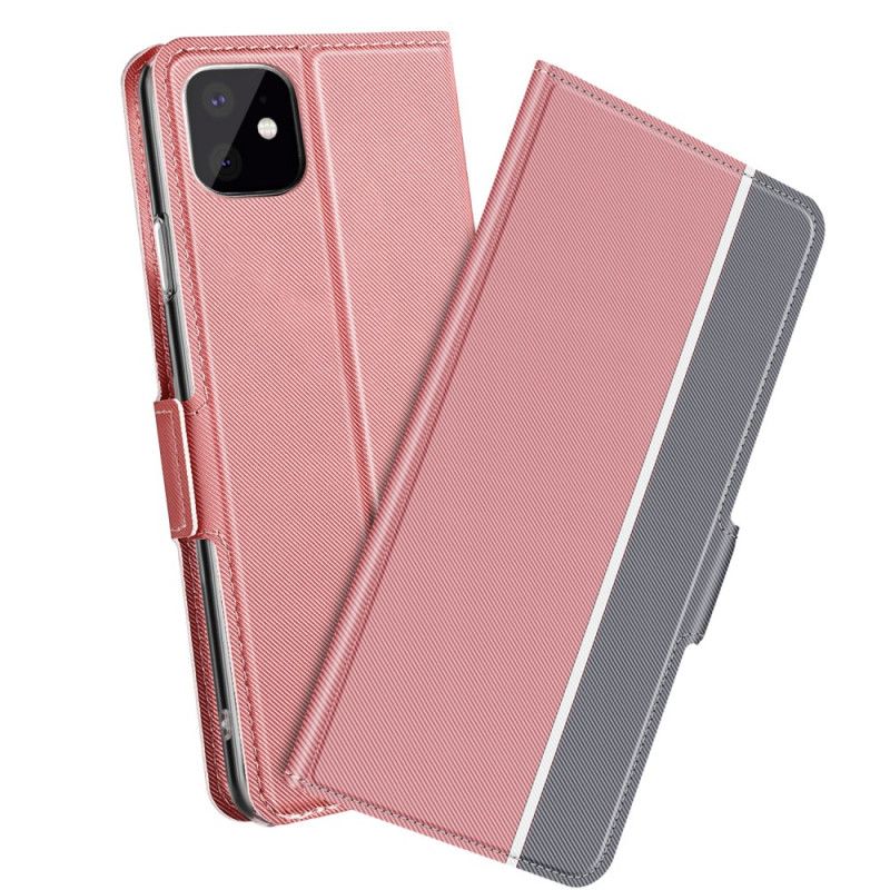 Folio Deksel iPhone 11 Pro Svart Vertikalt Tofarget Imitert Skinn