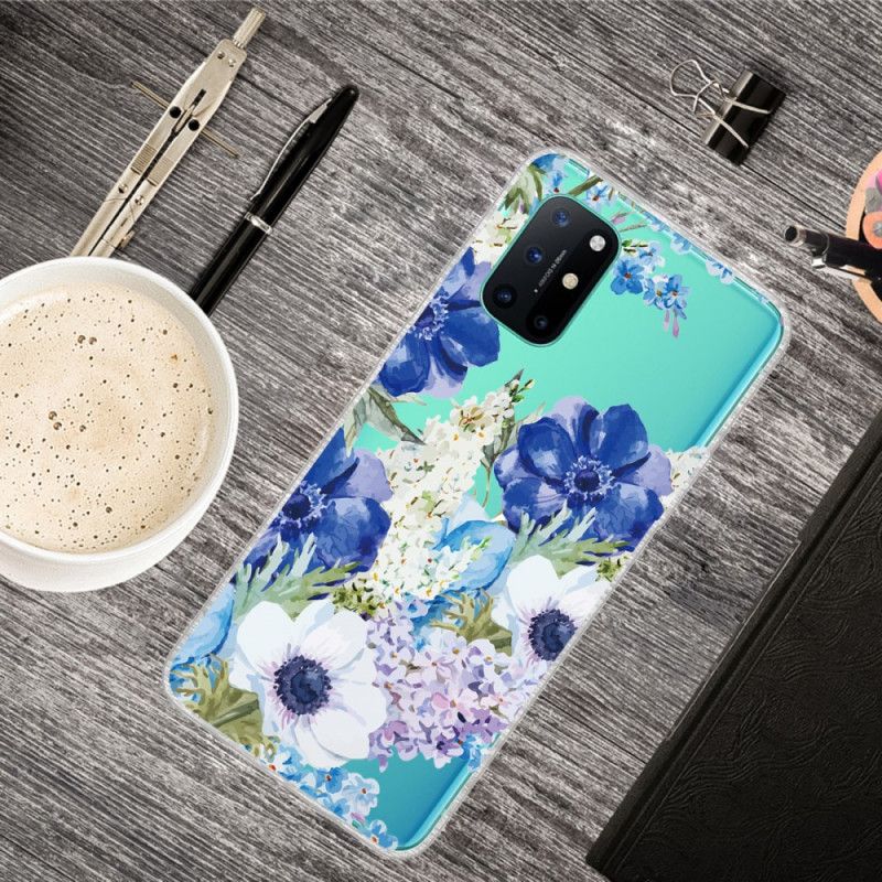 Deksel OnePlus 8T Gjennomsiktige Akvarellblå Blomster