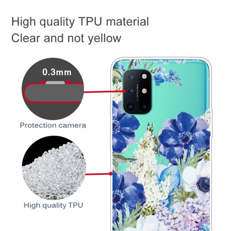 Deksel OnePlus 8T Gjennomsiktige Akvarellblå Blomster