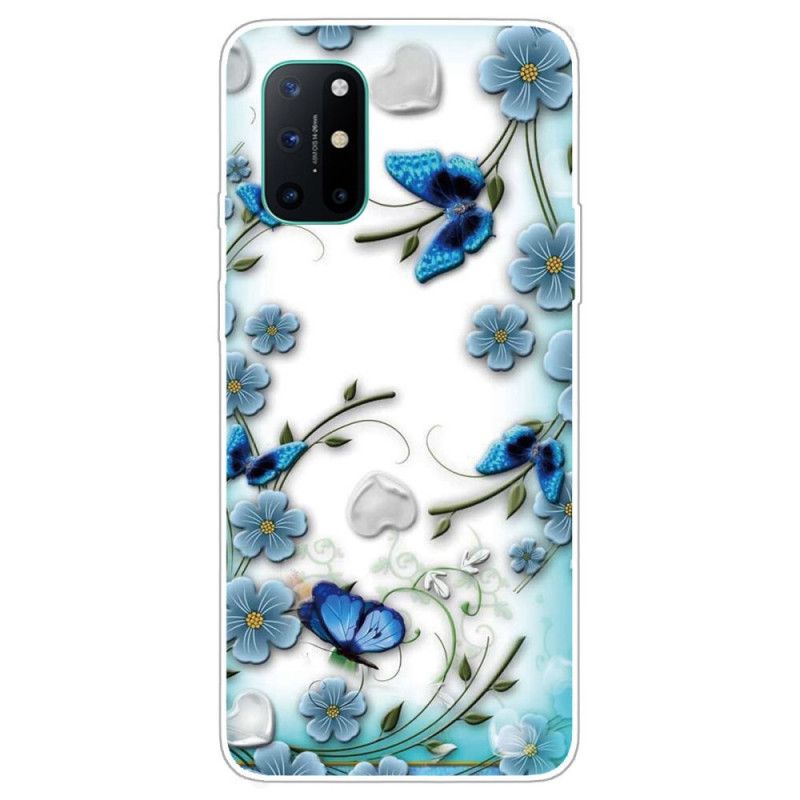 Deksel OnePlus 8T Gjennomsiktige Retro Sommerfugler Og Blomster Beskyttelse