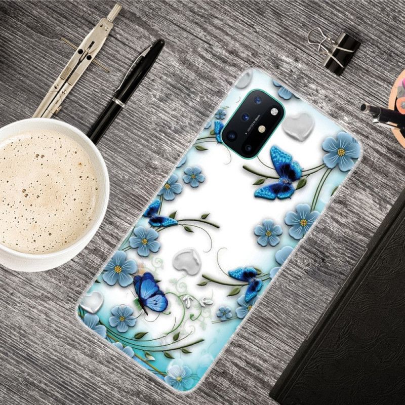 Deksel OnePlus 8T Gjennomsiktige Retro Sommerfugler Og Blomster Beskyttelse