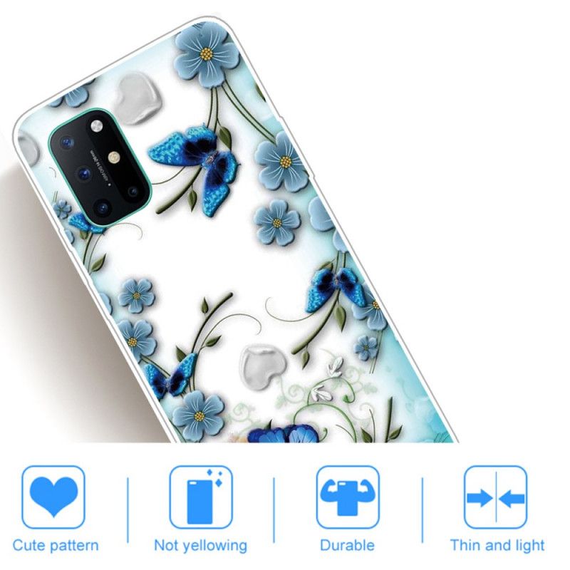 Deksel OnePlus 8T Gjennomsiktige Retro Sommerfugler Og Blomster Beskyttelse