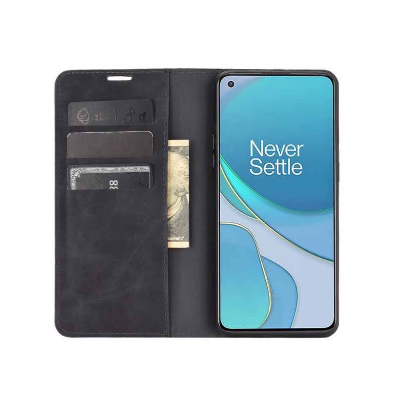 Folio Deksel OnePlus 8T Svart Silkemyk Skinneffekt