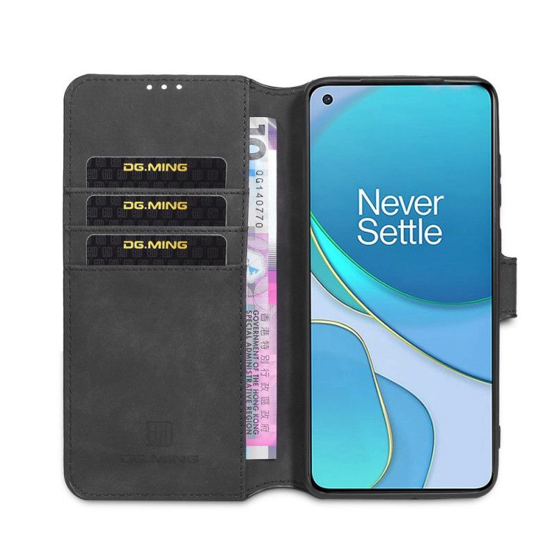 Lærdeksel Folio Deksel OnePlus 8T Svart Mobildeksel Retro Dg.Ming