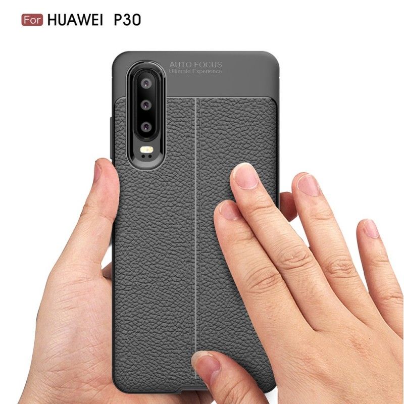 Deksel Huawei P30 Svart Dobbeltlinjet Litchi-Skinneffekt