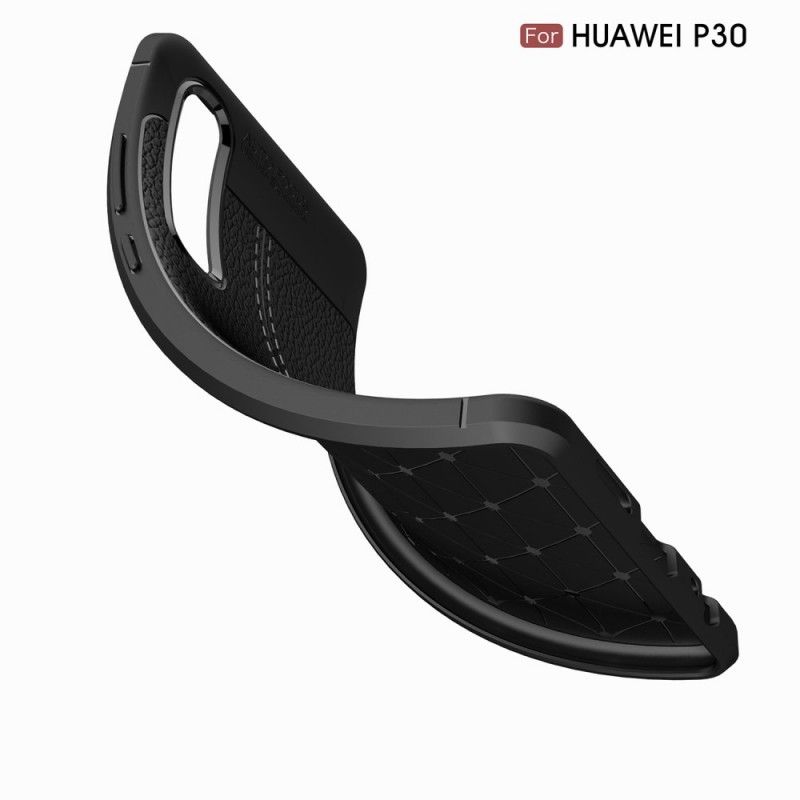 Deksel Huawei P30 Svart Dobbeltlinjet Litchi-Skinneffekt