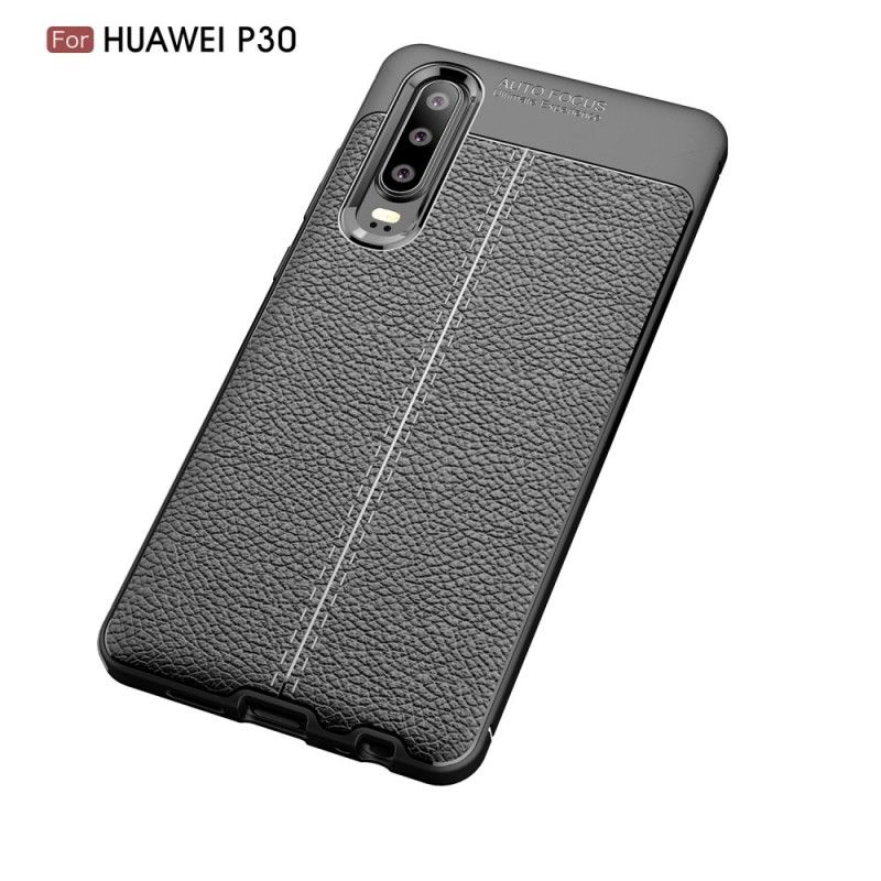 Deksel Huawei P30 Svart Dobbeltlinjet Litchi-Skinneffekt