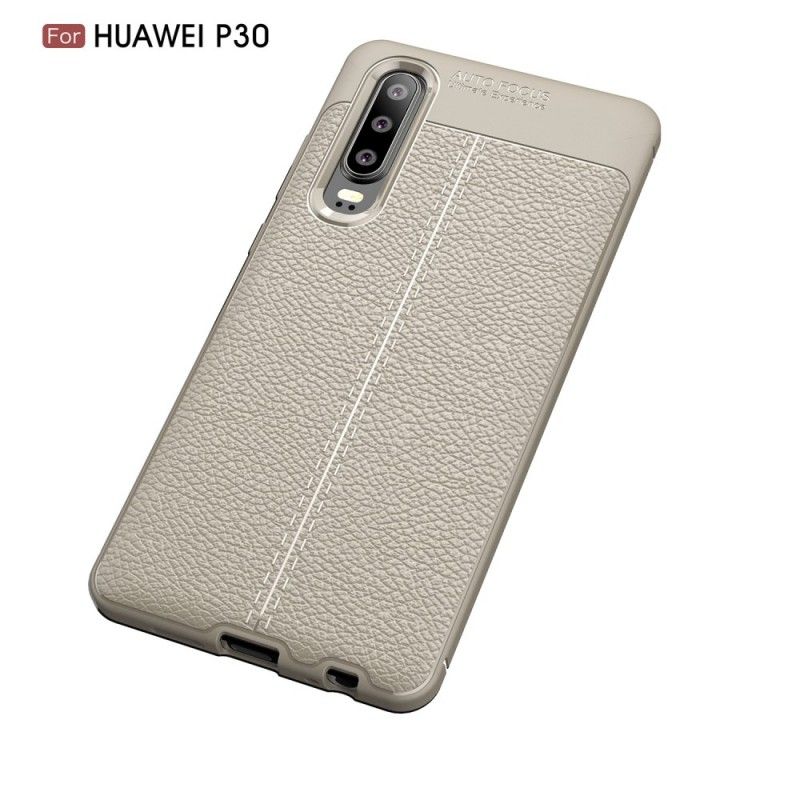 Deksel Huawei P30 Svart Dobbeltlinjet Litchi-Skinneffekt