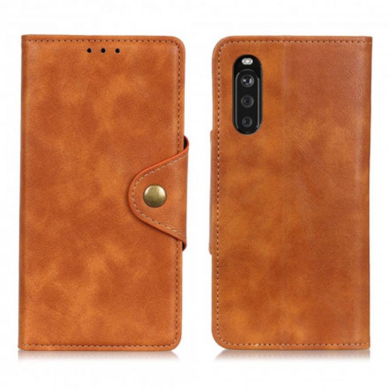 Folio Deksel Sony Xperia 10 Iii Vintage-faux Skinnknapp