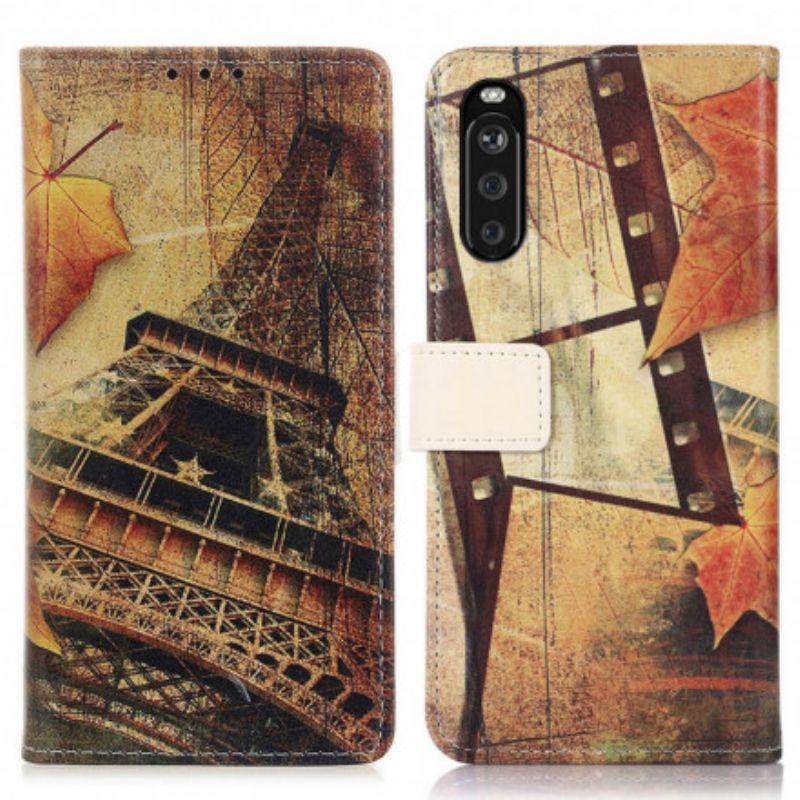 Lærdeksel Folio Deksel Sony Xperia 10 Iii Eiffeltårnet Om Høsten