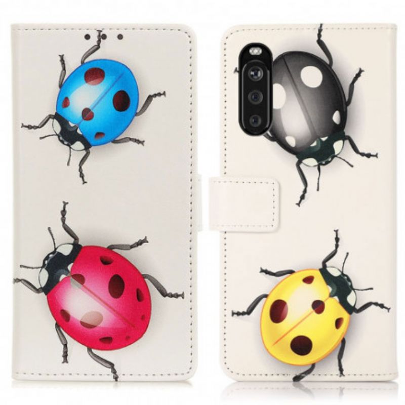 Lærdeksel Folio Deksel Sony Xperia 10 Iii Mobildeksel Ladybugs