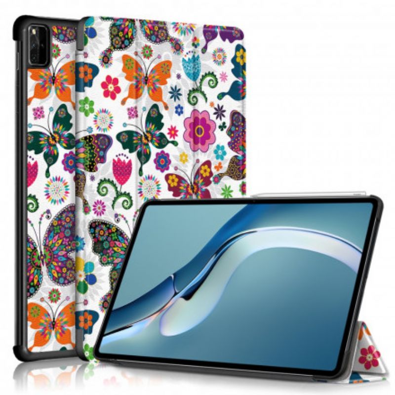 Smart Case Huawei Matepad Pro 12.6 (2021) Forsterket Retro Sommerfugler Og Blomster