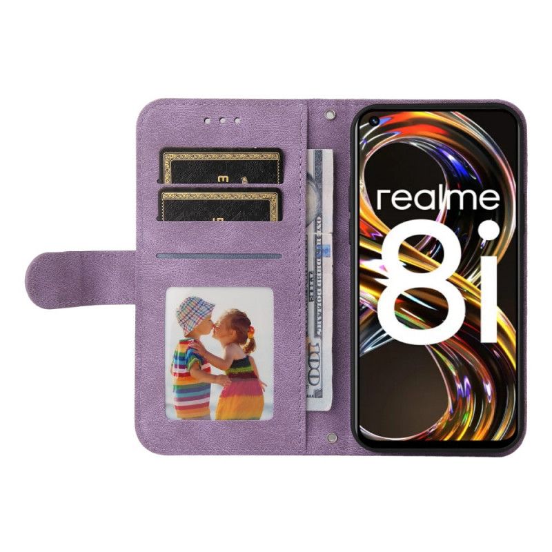 Folio Deksel Realme 8i Nagle Og Stropp I Imitert Skinn Beskyttelse Deksel