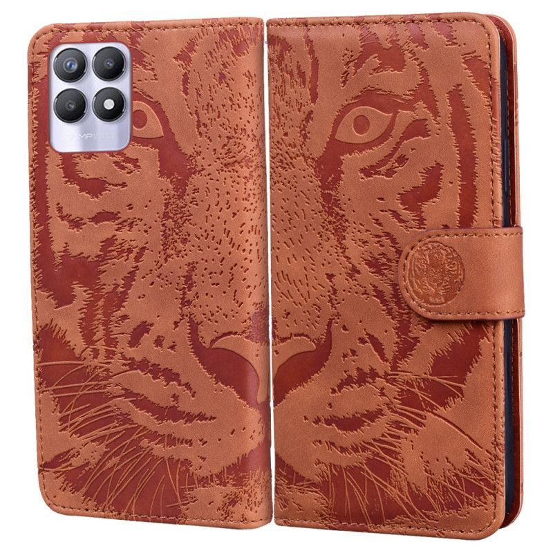 Folio Deksel Til Realme 8i Tiger Face Print