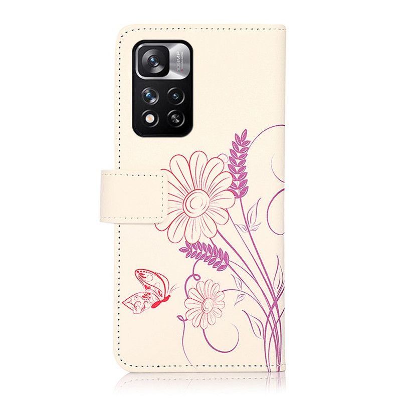 Folio Deksel Til Xiaomi Redmi Note 11 Pro / Note 11 Pro Plus Tegning Av Sommerfugler Og Blomster