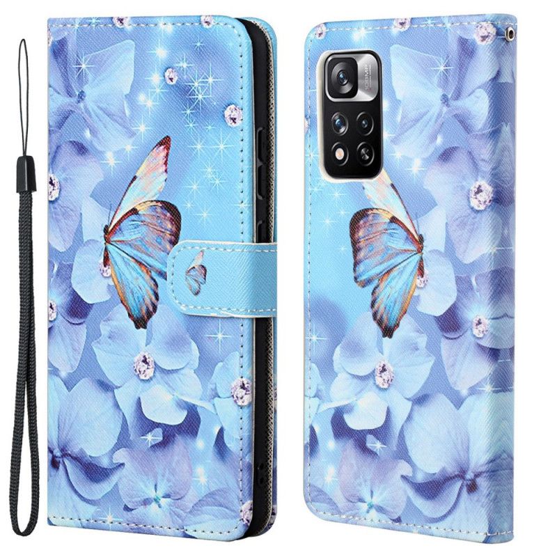 Folio Deksel Xiaomi Redmi Note 11 Pro / Note 11 Pro Plus Diamond Strappy Butterflies Beskyttelse Deksel