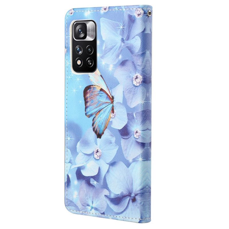 Folio Deksel Xiaomi Redmi Note 11 Pro / Note 11 Pro Plus Diamond Strappy Butterflies Beskyttelse Deksel