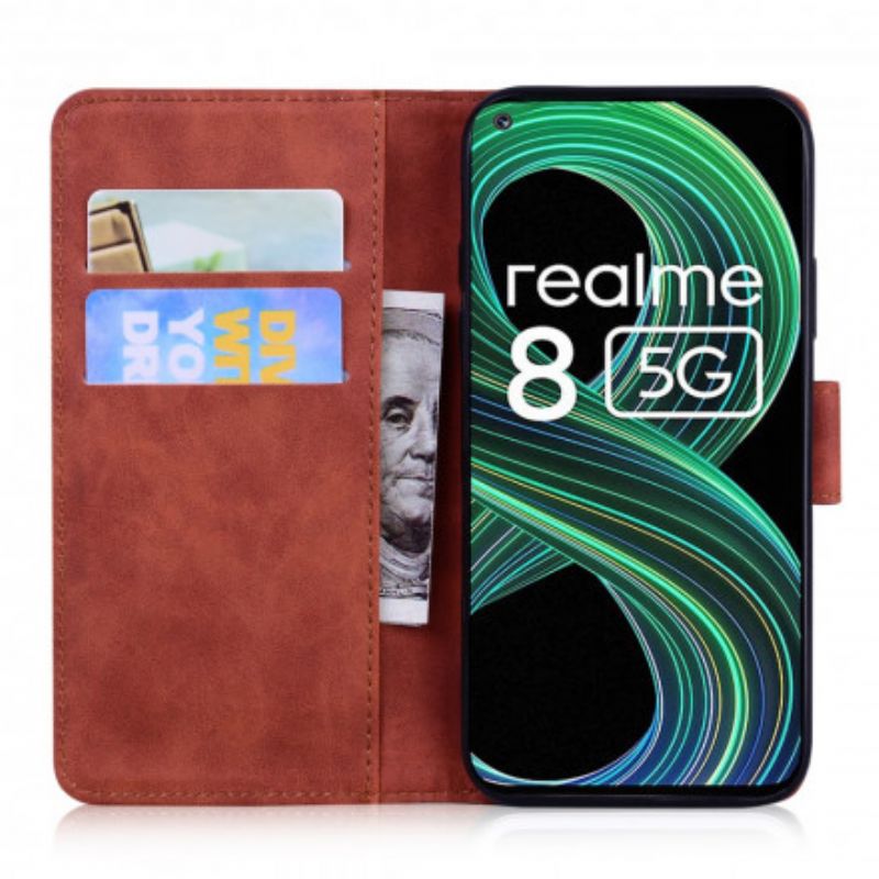 Folio Deksel Realme 8 5g Monokrom Skinneffekt