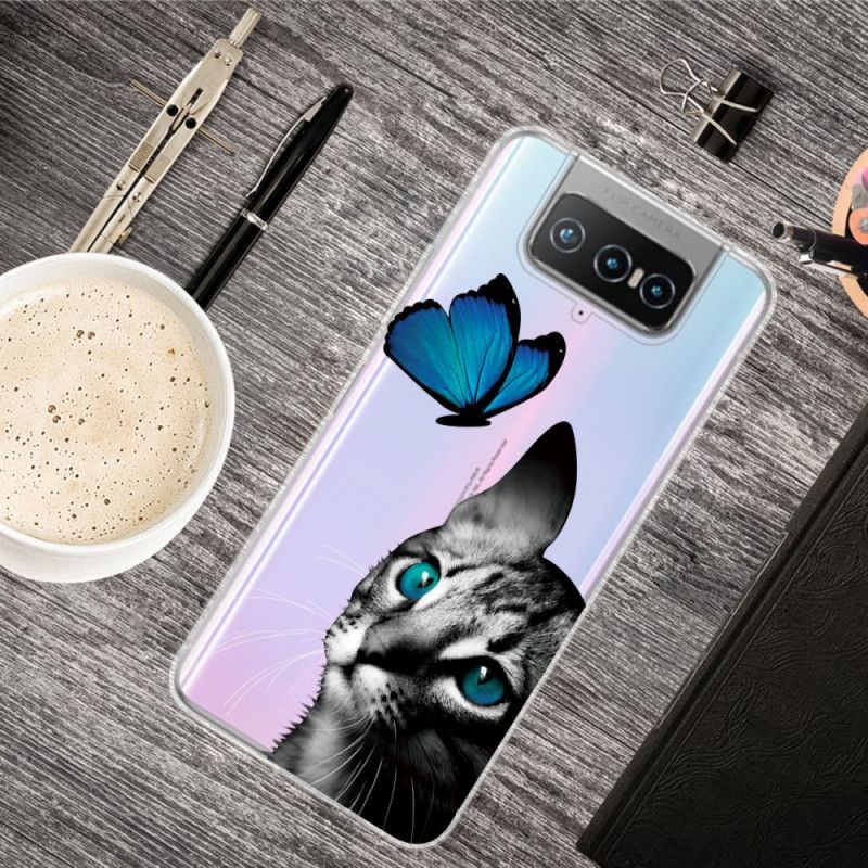 Deksel Asus Zenfone 7 / 7 Pro Katt Og Sommerfugl