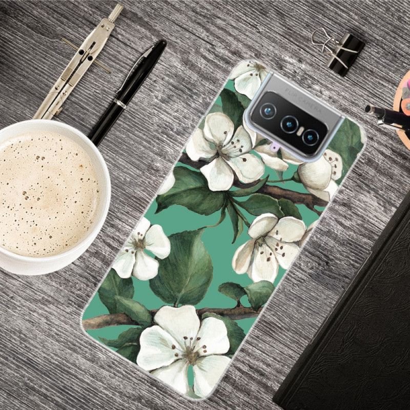 Deksel Asus Zenfone 7 / 7 Pro Mobildeksel Malte Hvite Blomster