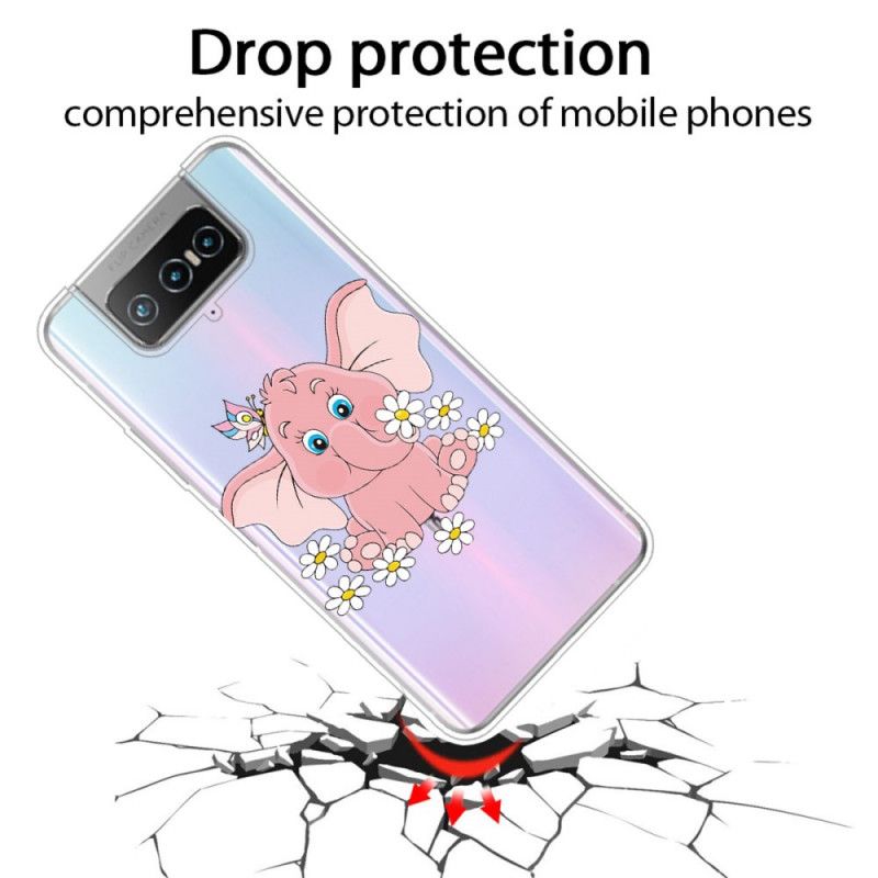 Deksel for Asus Zenfone 7 / 7 Pro Gjennomsiktig Rosa Elefant