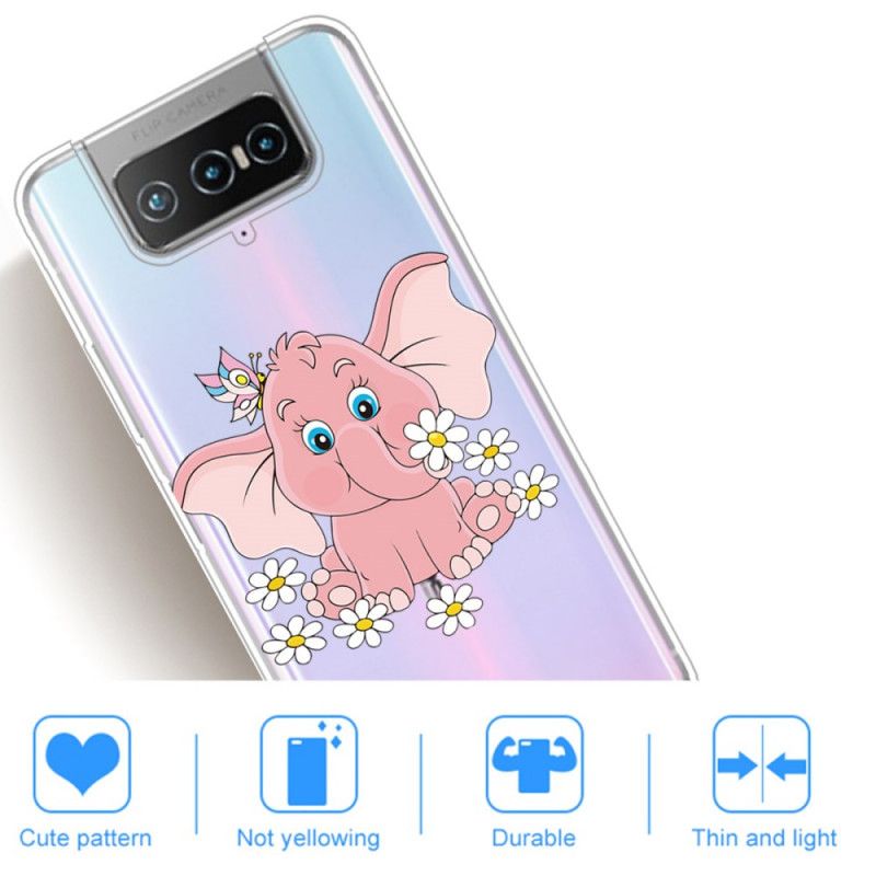 Deksel for Asus Zenfone 7 / 7 Pro Gjennomsiktig Rosa Elefant