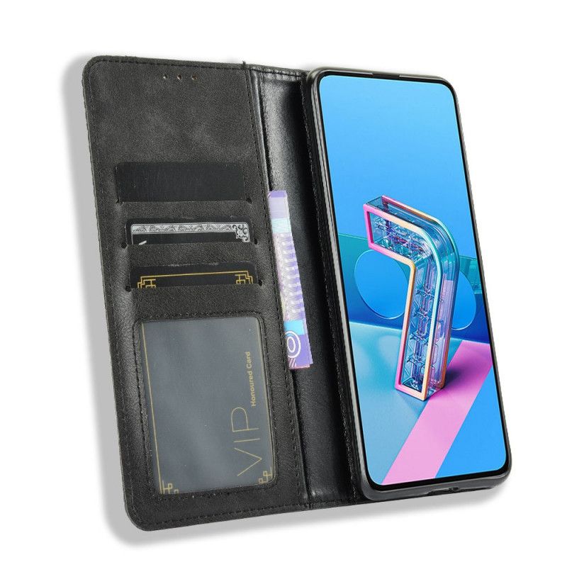 Folio Deksel Asus Zenfone 7 / 7 Pro Svart Stilisert Vintage-Skinneffekt Beskyttelse