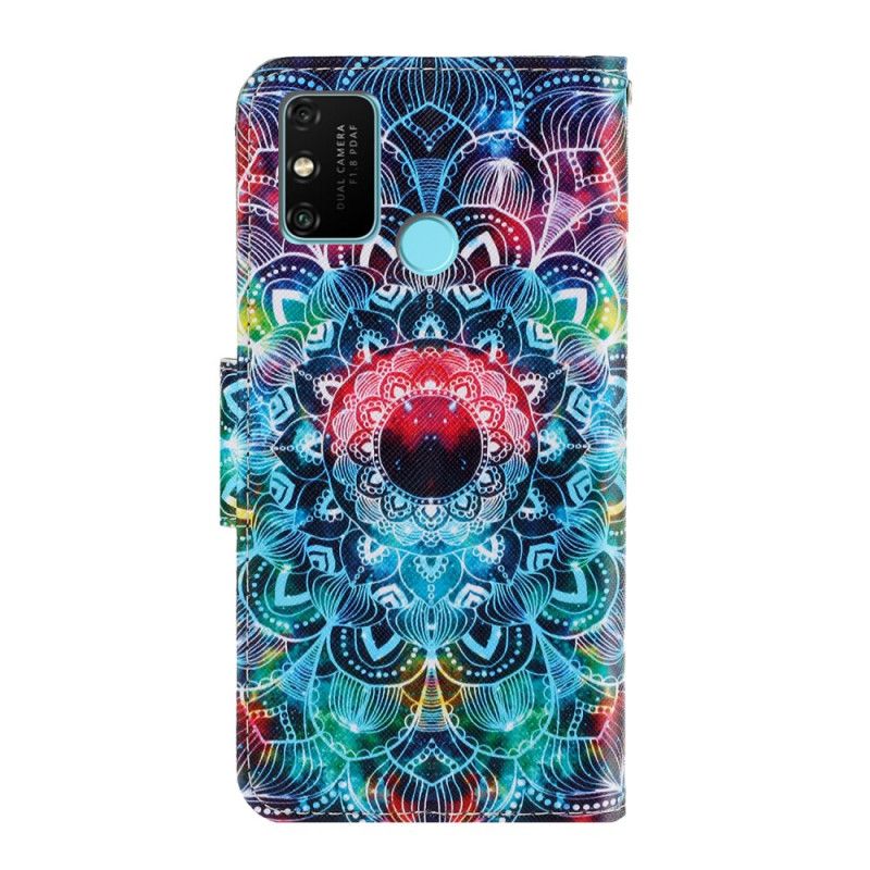 Lærdeksel Folio Deksel Honor 9A Mobildeksel Prangende Mandala Med Tanga