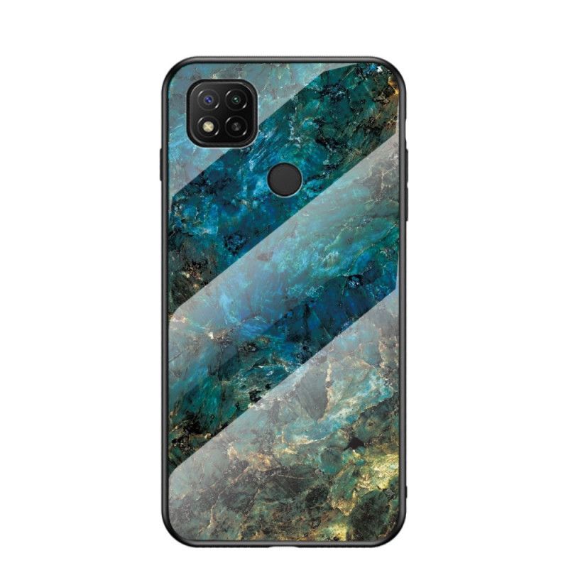 Deksel for Xiaomi Redmi 9C Svart Marmorfarger Herdet Glass