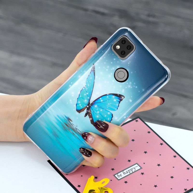 Deksel Xiaomi Redmi 9C Fluorescerende Blå Sommerfugl