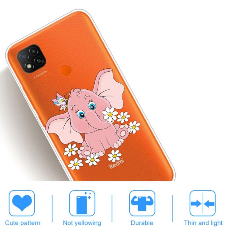 Deksel Xiaomi Redmi 9C Mobildeksel Gjennomsiktig Rosa Elefant